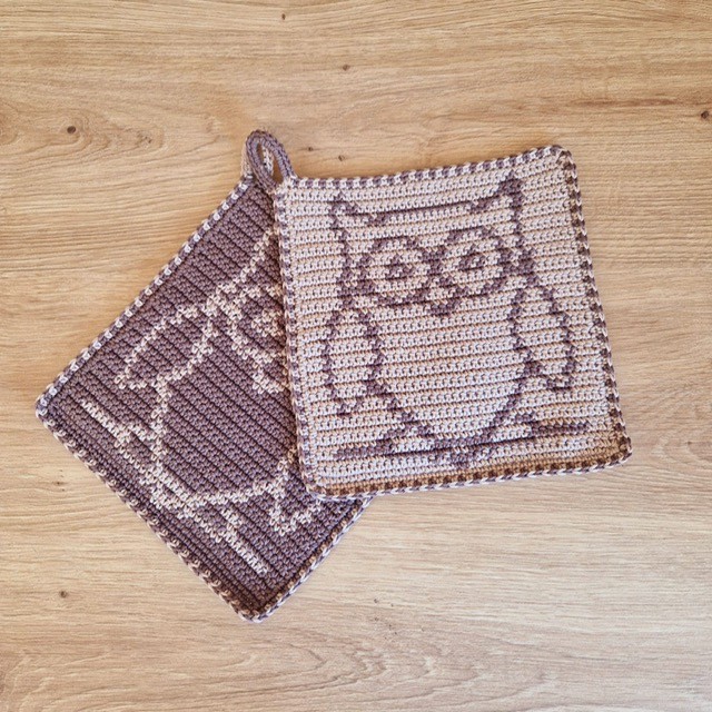 Häkelanleitung Topflappen "Eule"